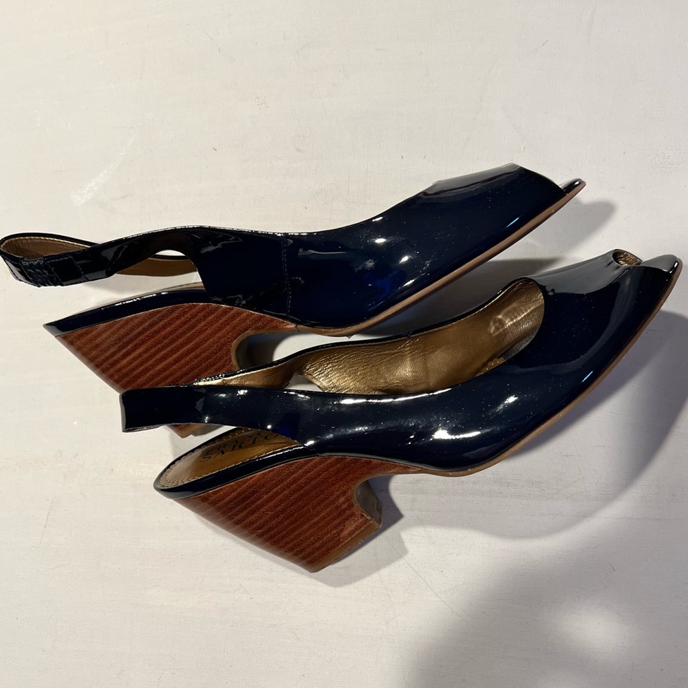 Franco Sarto Navy Patent Leather Slingbacks - Picture 3 of 9